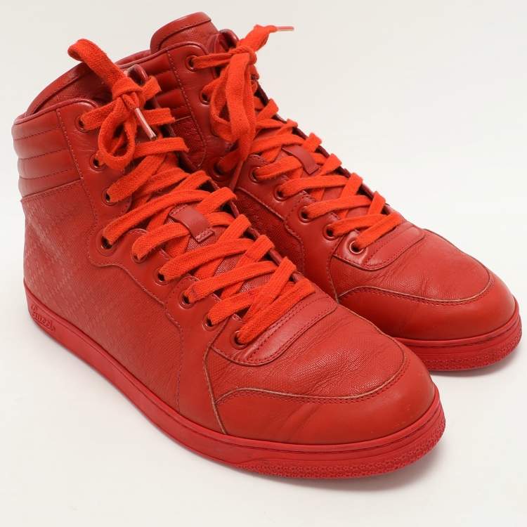 Pre Owned Gucci Red Diamante Leather High Top Sneakers Size 42