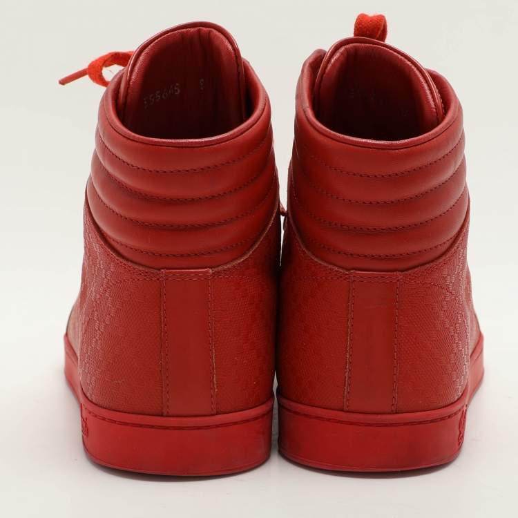 Pre Owned Gucci Red Diamante Leather High Top Sneakers Size 42