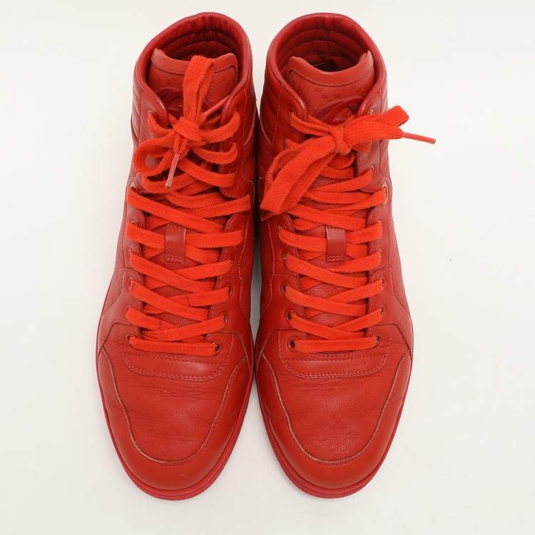 Pre Owned Gucci Red Diamante Leather High Top Sneakers Size 42