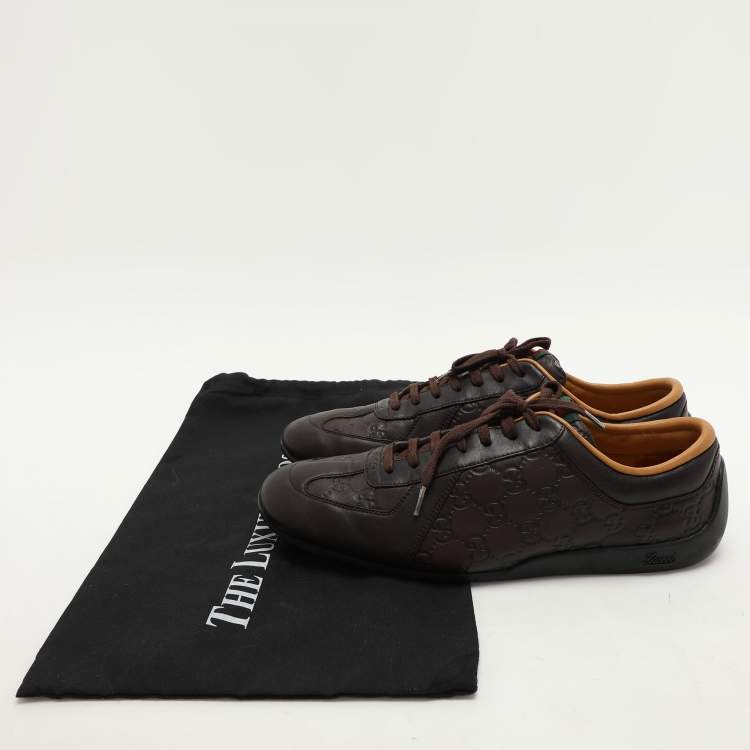 Pre Owned Gucci Brown Guccissima Leather Low Top Sneakers Size 43