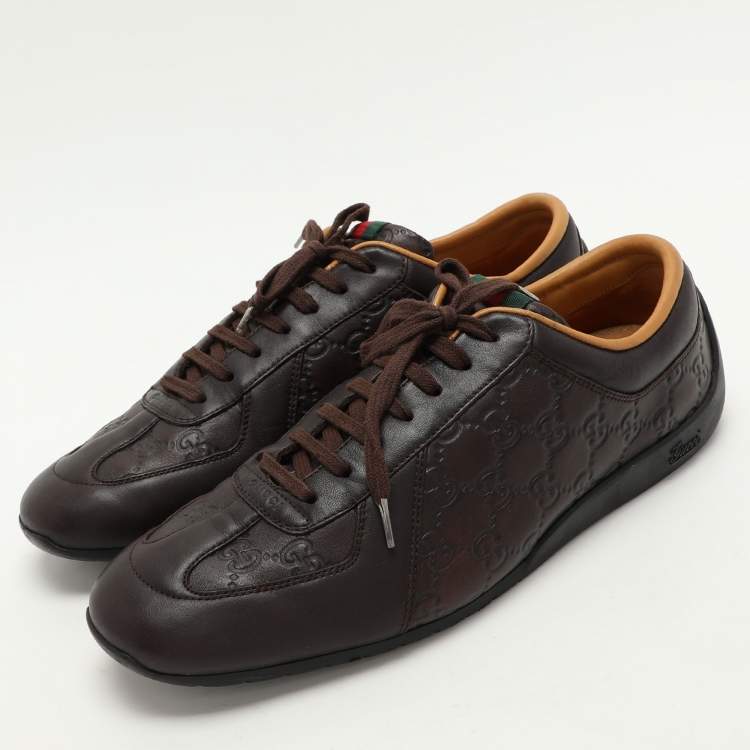 Pre Owned Gucci Brown Guccissima Leather Low Top Sneakers Size 43