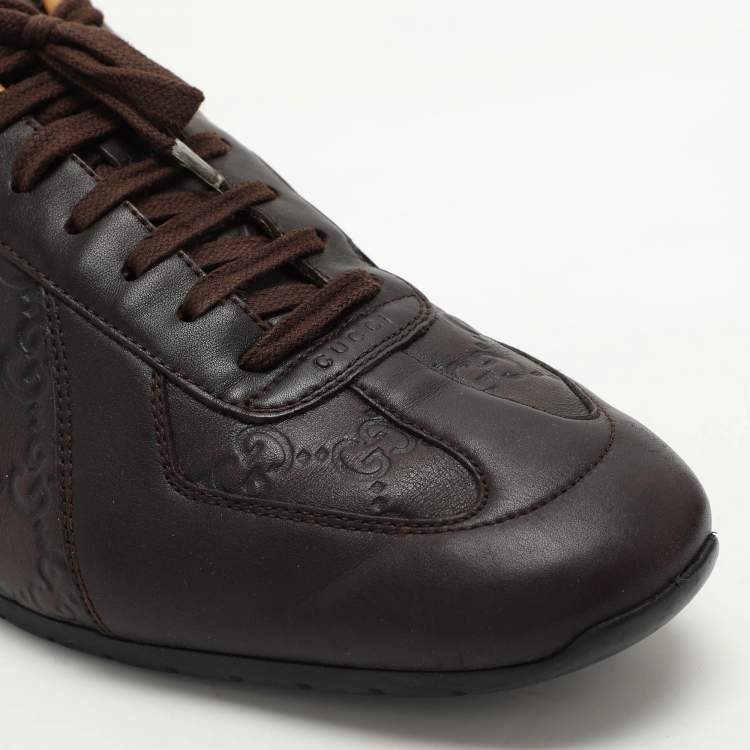Pre Owned Gucci Brown Guccissima Leather Low Top Sneakers Size 43