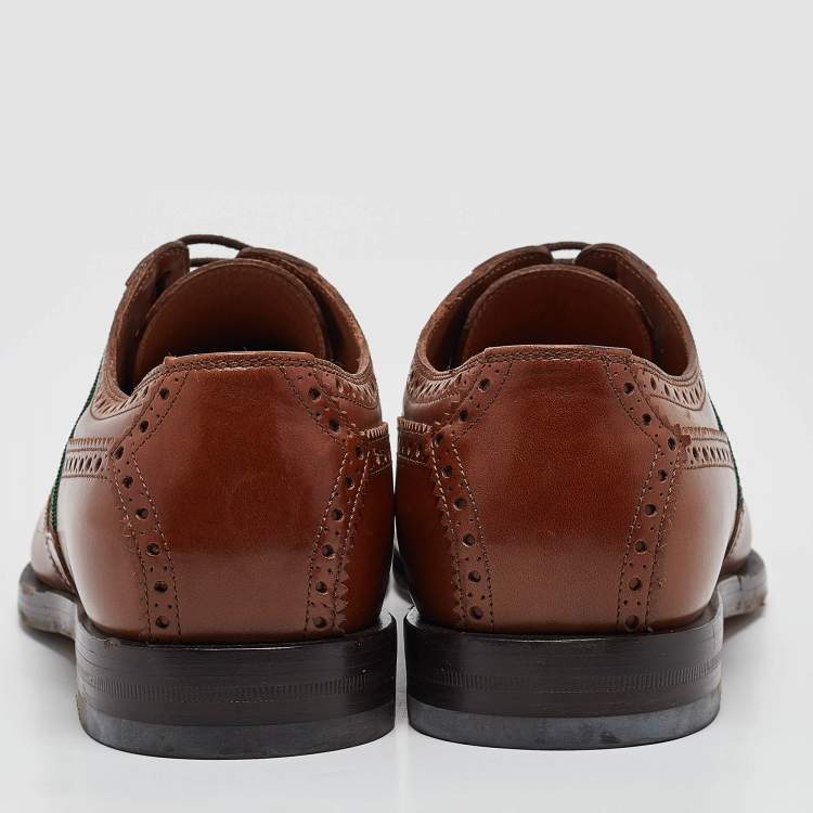 Pre Owned Gucci Brown Leather Bee Embroidered Brogue Derby Size 44