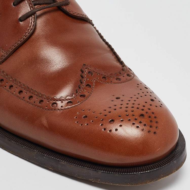 Pre Owned Gucci Brown Leather Bee Embroidered Brogue Derby Size 44