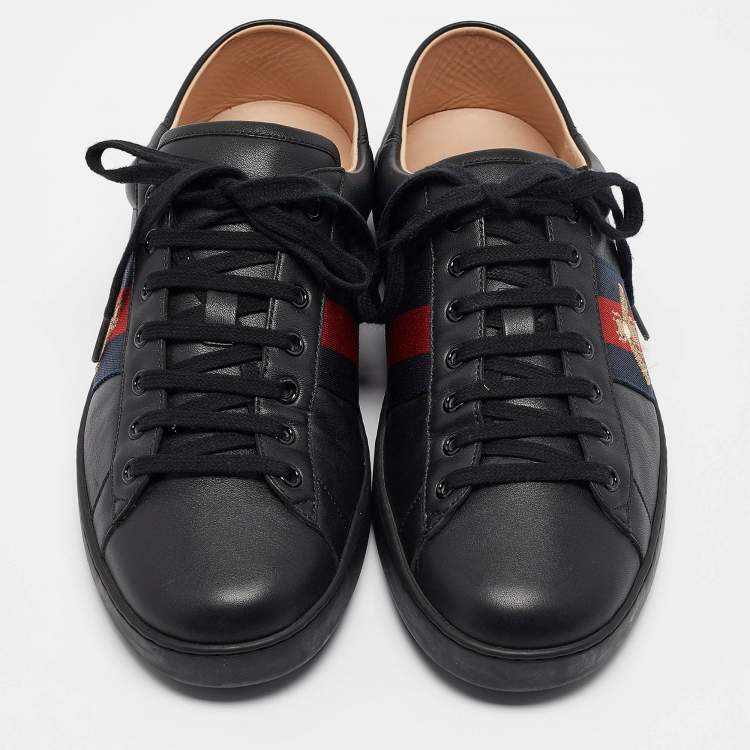 Pre Owned Gucci Black Leather Embroidered Bee Ace Sneakers Size 44