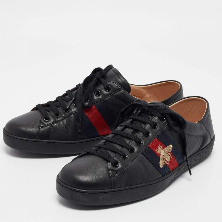 Pre Owned Gucci Black Leather Embroidered Bee Ace Sneakers Size 44