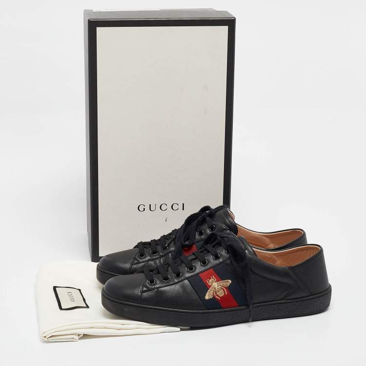 Pre Owned Gucci Black Leather Embroidered Bee Ace Sneakers Size 44