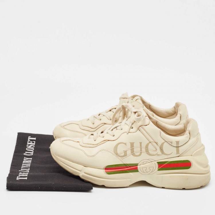 Pre Owned Gucci Cream Leather Rhyton Logo Sneakers Size 40