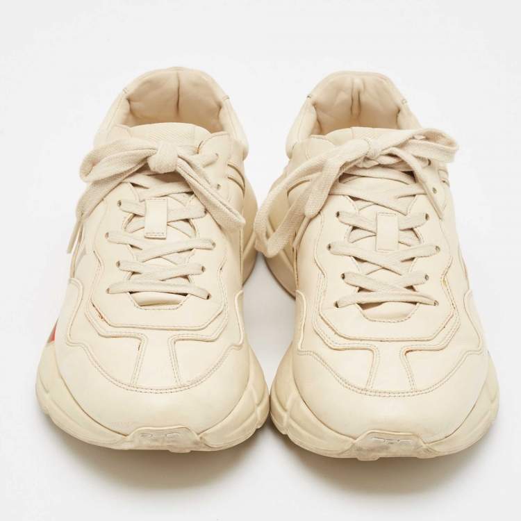Pre Owned Gucci Cream Leather Rhyton Logo Sneakers Size 40