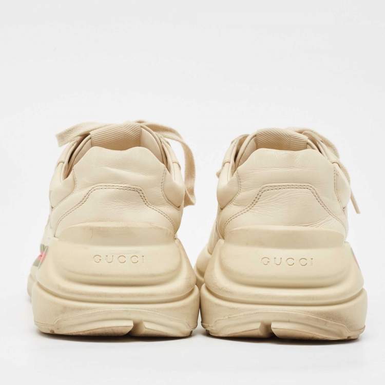 Pre Owned Gucci Cream Leather Rhyton Logo Sneakers Size 40