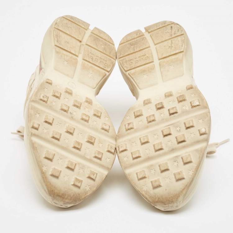 Pre Owned Gucci Cream Leather Rhyton Logo Sneakers Size 40