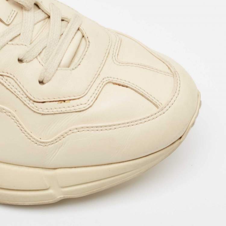 Pre Owned Gucci Cream Leather Rhyton Logo Sneakers Size 40