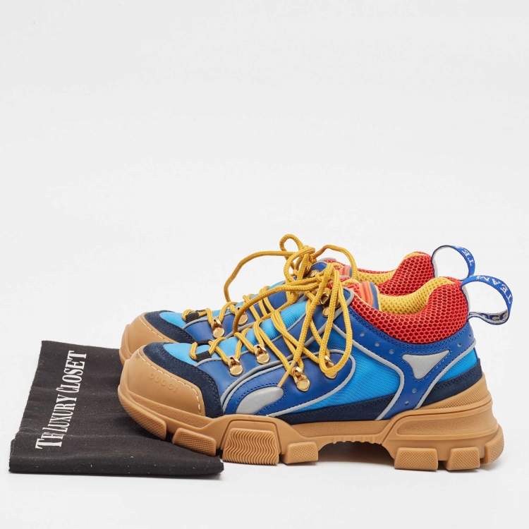 Pre Owned Gucci Multicolor Leather and Mesh Flashtrek Reflective Sneakers Size 39