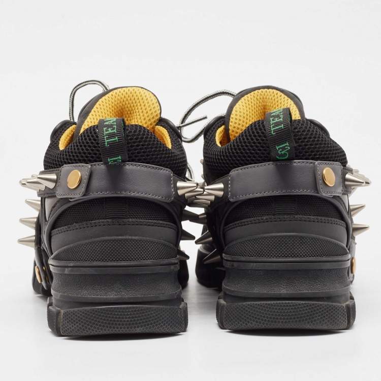 Pre Owned Gucci Black Leather and Mesh Removable Spikes Flashtrek Sneakers Size 40