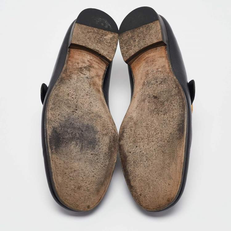 Pre Owned Gucci Black Leather GG Marmont Web Slip on Loafers Size 42.5