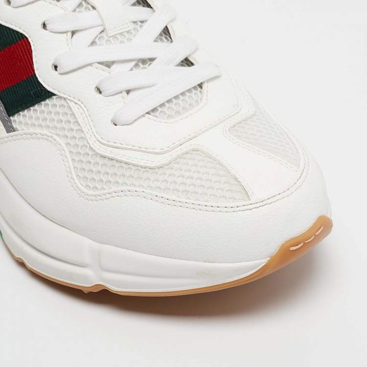 مملوكة مسبقًا Gucci White/Red Leather and Mesh Rhyton Low Top Sneakers Size 41.5