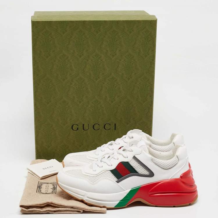 مملوكة مسبقًا Gucci White/Red Leather and Mesh Rhyton Low Top Sneakers Size 41.5