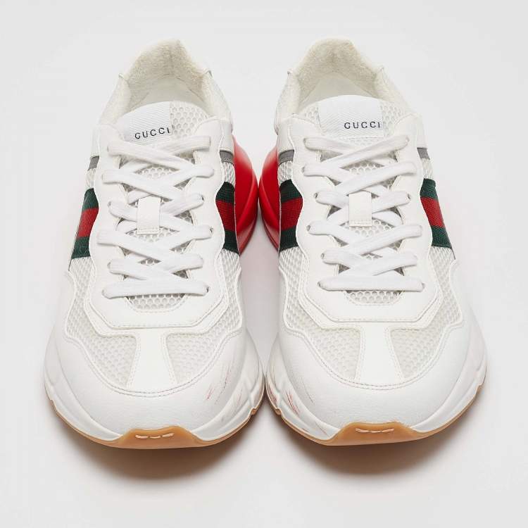 مملوكة مسبقًا Gucci White/Red Leather and Mesh Rhyton Low Top Sneakers Size 41.5