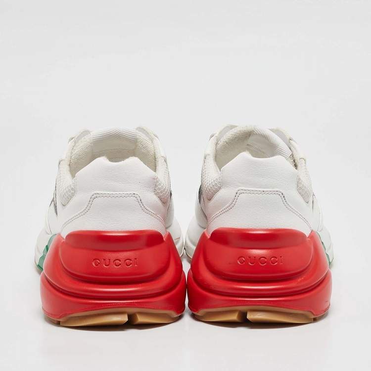 مملوكة مسبقًا Gucci White/Red Leather and Mesh Rhyton Low Top Sneakers Size 41.5
