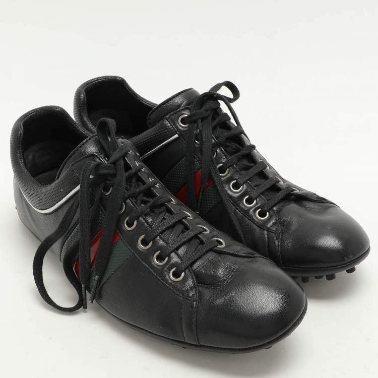 Pre Owned Gucci Black Leather Web Trainers Sneakers Size 40
