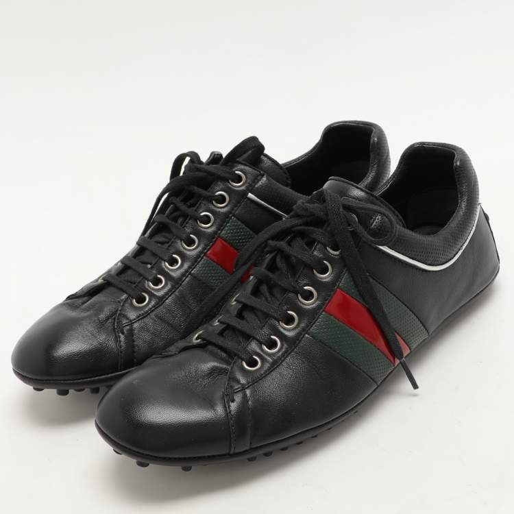 Pre Owned Gucci Black Leather Web Trainers Sneakers Size 40
