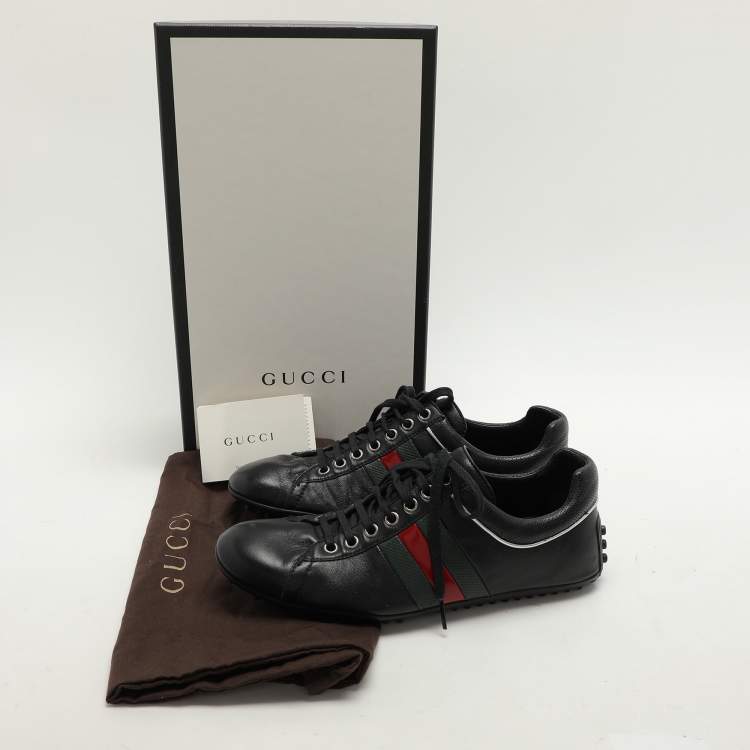 Pre Owned Gucci Black Leather Web Trainers Sneakers Size 40