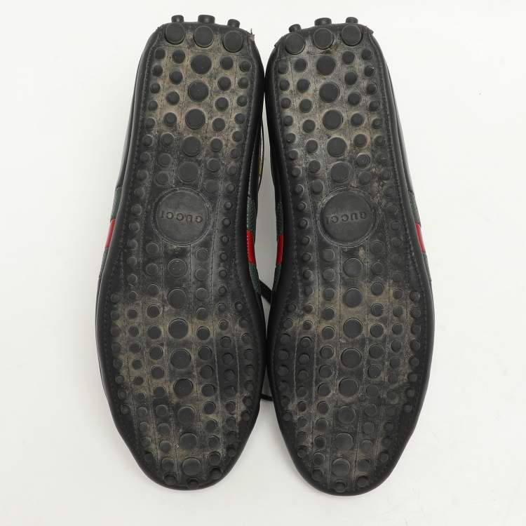 Pre Owned Gucci Black Leather Web Trainers Sneakers Size 40