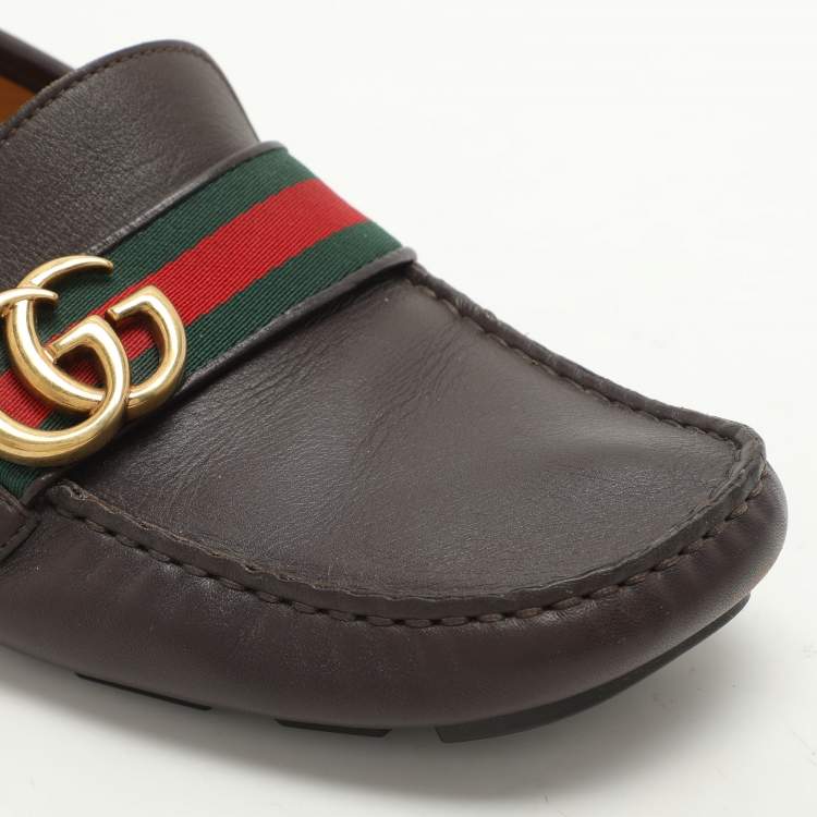 مملوكة مسبقًا Gucci Brown Leather Web Marmont Driver Loafers Size 40