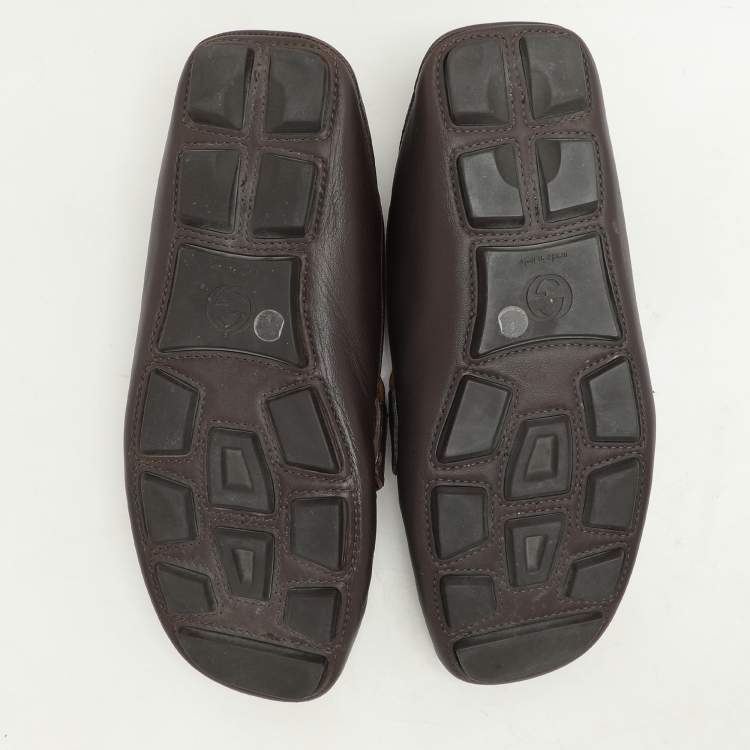 مملوكة مسبقًا Gucci Brown Leather Web Marmont Driver Loafers Size 40