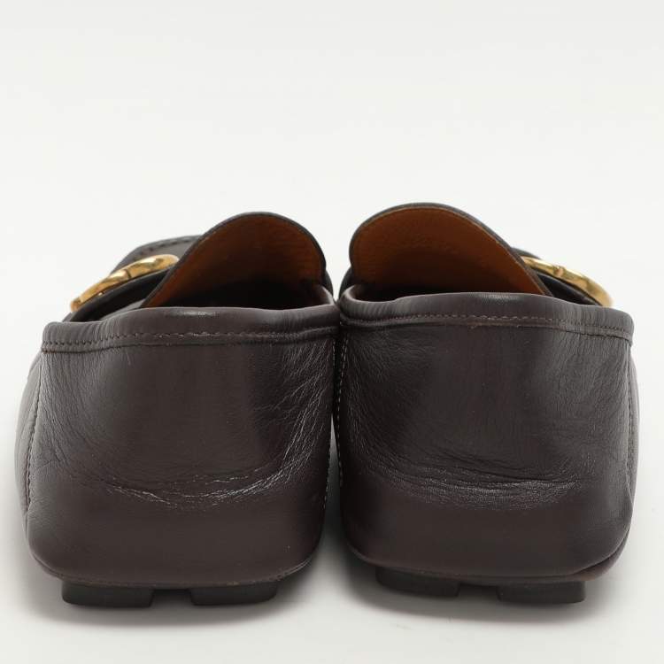 مملوكة مسبقًا Gucci Brown Leather Web Marmont Driver Loafers Size 40