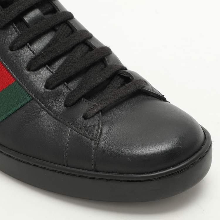 Pre Owned Gucci Black Leather Stripe Ace High Top Sneakers Size 39