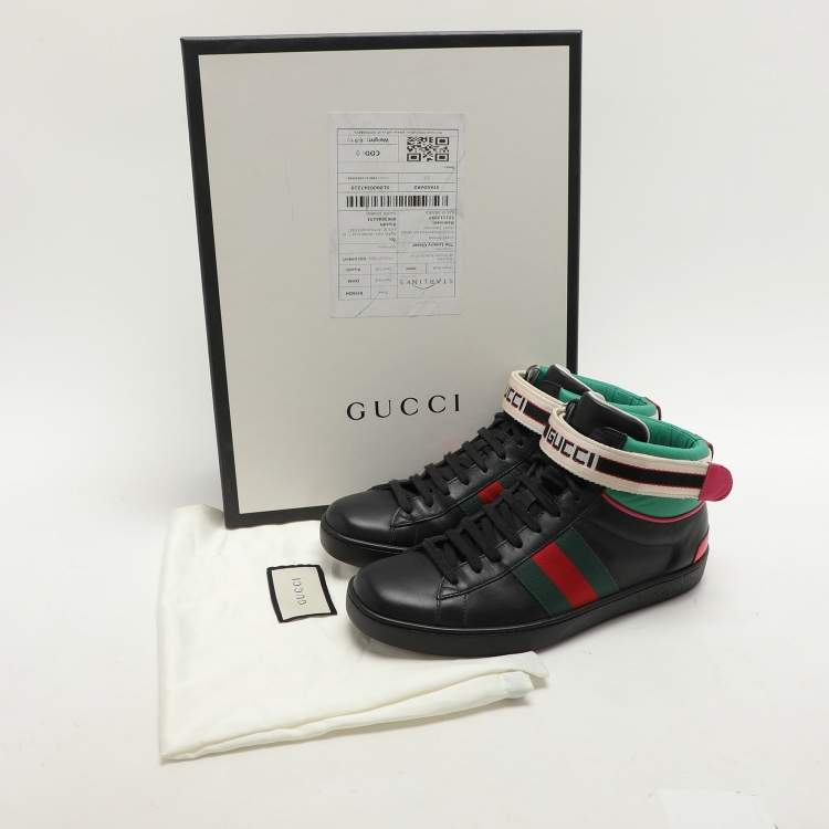 Pre Owned Gucci Black Leather Stripe Ace High Top Sneakers Size 39