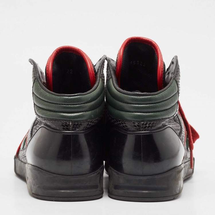 Pre Owned Gucci Black Leather and Snakeskin Leather High Top Sneakers Size 40.5