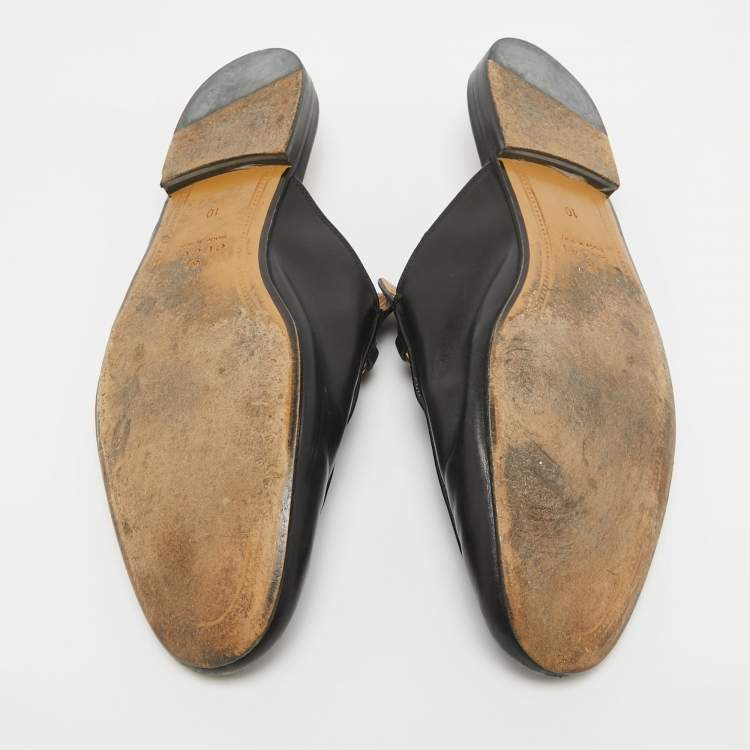 Pre Owned Gucci Black Leather Princetown Mules Size 44