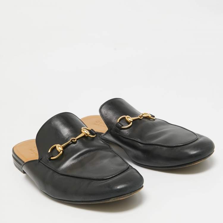 Pre Owned Gucci Black Leather Princetown Mules Size 44