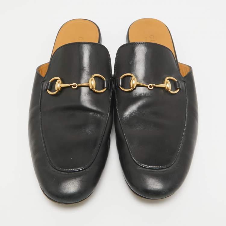Pre Owned Gucci Black Leather Princetown Mules Size 44