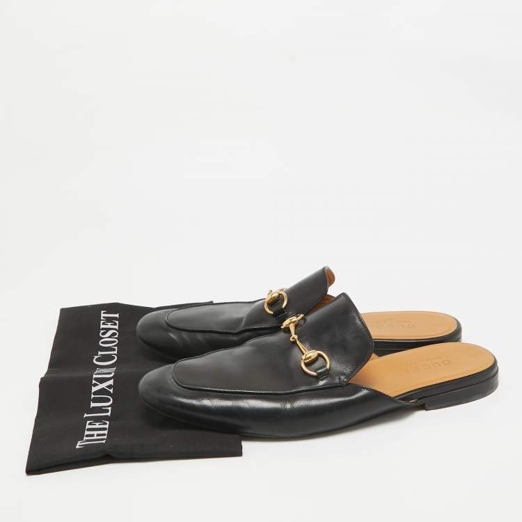 Pre Owned Gucci Black Leather Princetown Mules Size 44