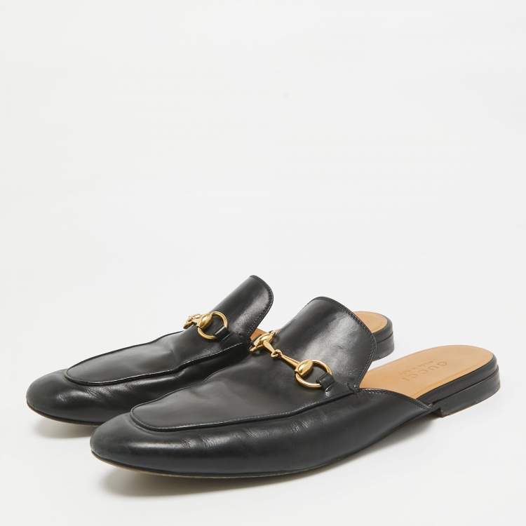 Pre Owned Gucci Black Leather Princetown Mules Size 44