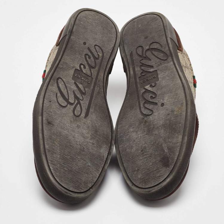 Pre Owned Gucci Beige/Brown GG Supreme Canvas and Suede Barcelona Low Top Sneakers Size 42.5