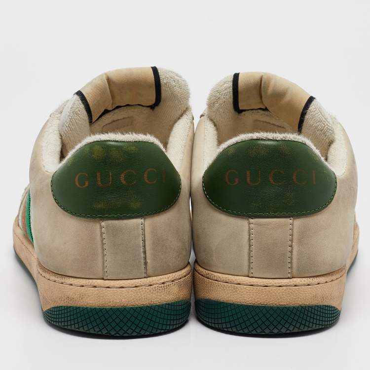 Pre Owned Gucci Grey Leather and Nubuck Leather Screener Lace Up Sneakers Size 43