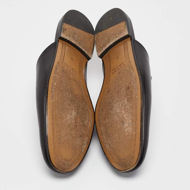 Pre Owned Gucci Black Leather Princetown Horsebit Flat Mules Size 40