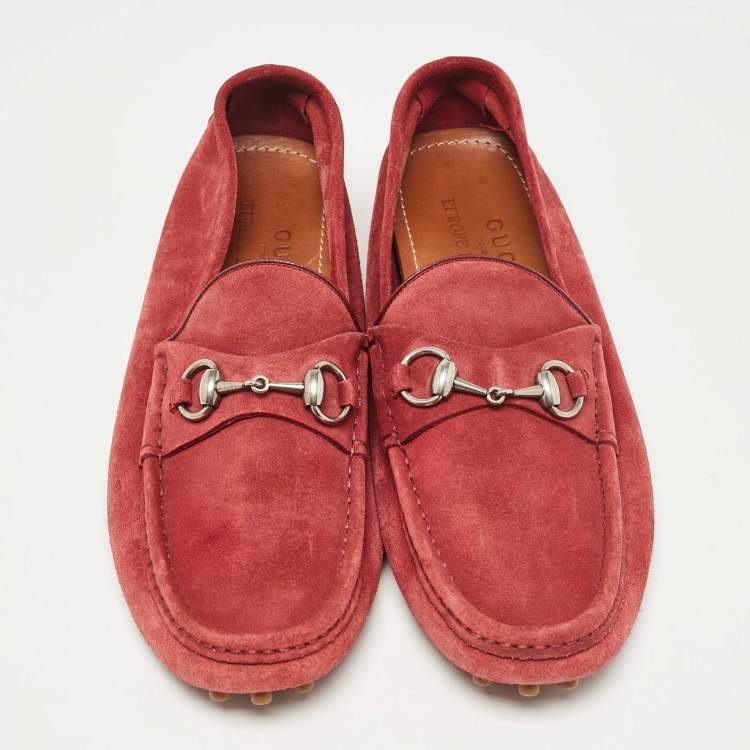 Pre Owned Gucci Rust Red Suede Horsebit Slip on Loafers Size 42
