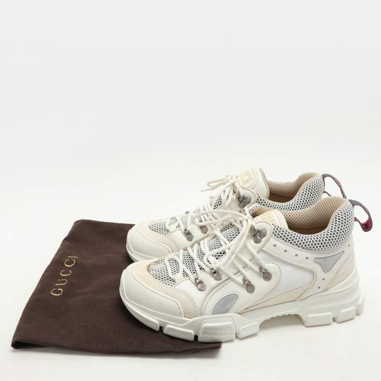 Pre Owned Gucci White Leather and Mesh Flashtrek Low Top Sneakers Size 41