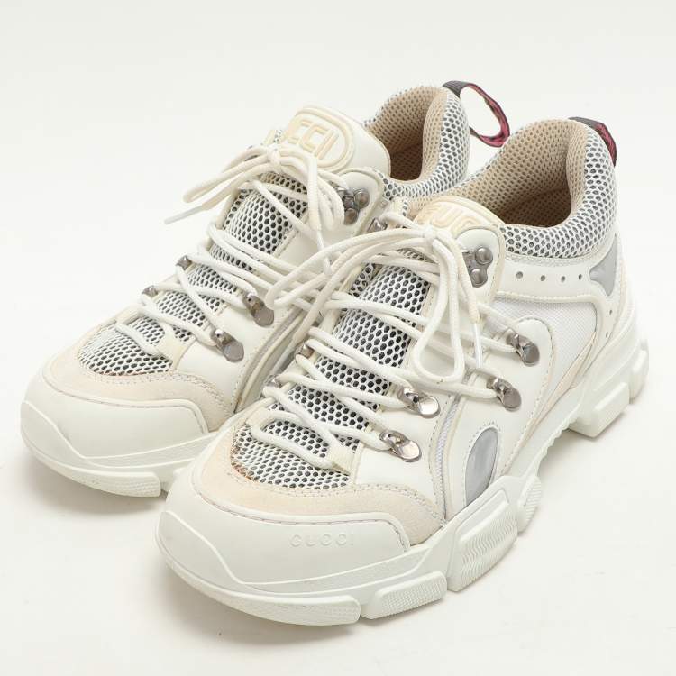 Pre Owned Gucci White Leather and Mesh Flashtrek Low Top Sneakers Size 41