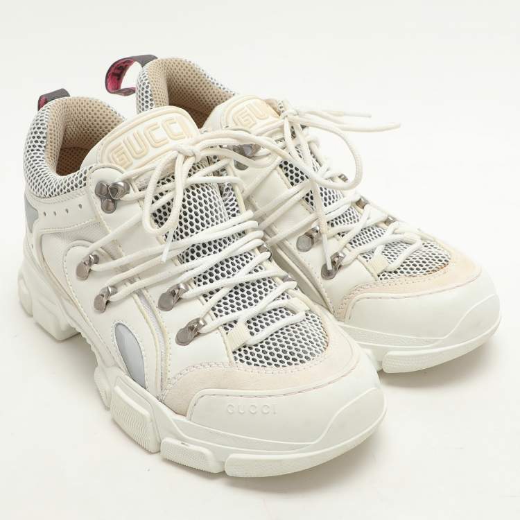 Pre Owned Gucci White Leather and Mesh Flashtrek Low Top Sneakers Size 41