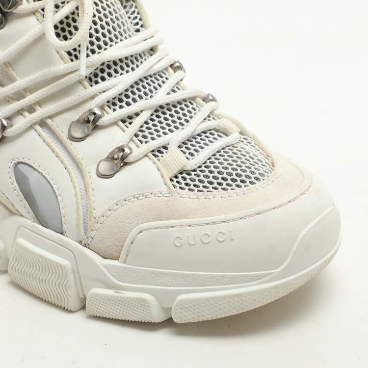 Pre Owned Gucci White Leather and Mesh Flashtrek Low Top Sneakers Size 41