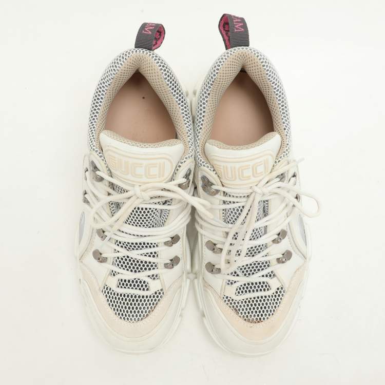 Pre Owned Gucci White Leather and Mesh Flashtrek Low Top Sneakers Size 41