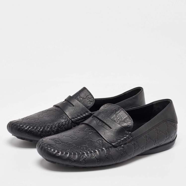 Pre Owned Gucci Black Guccissima Leather Penny Loafers Size 43