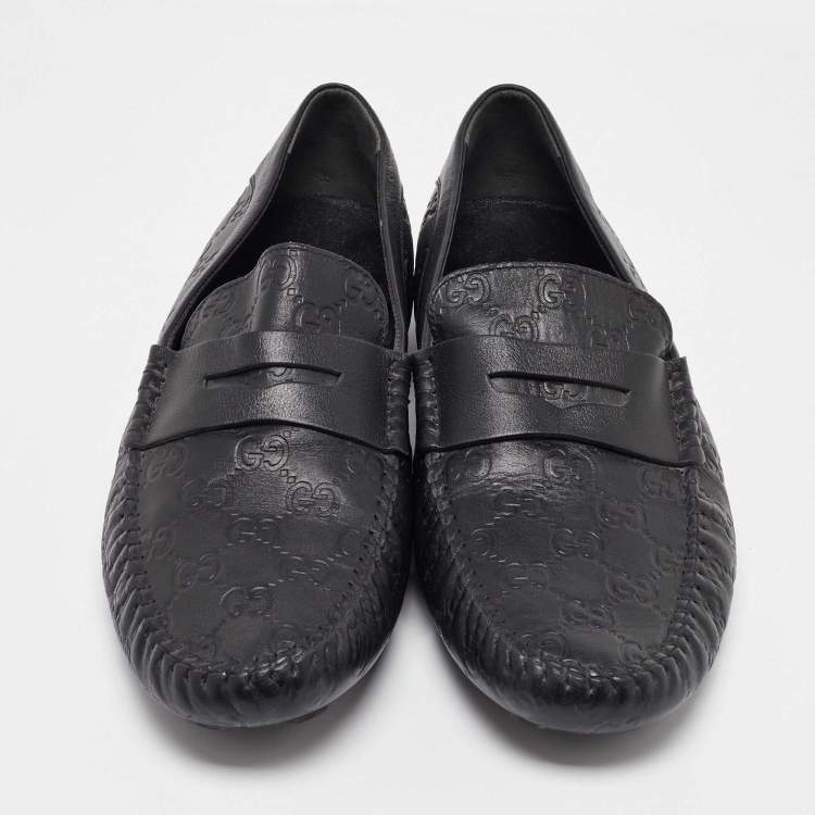 Pre Owned Gucci Black Guccissima Leather Penny Loafers Size 43