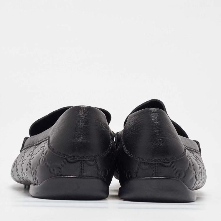 Pre Owned Gucci Black Guccissima Leather Penny Loafers Size 43